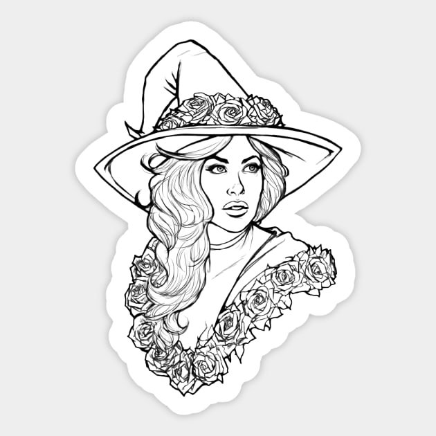 Rose Witch (White Cutout) Sticker by Art of Ariel Burgess